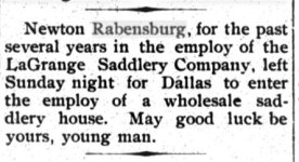 La Grange Journal Newspaper December 2 1909 N. J. Rabensburg Leaves or Dallas (2).jpg