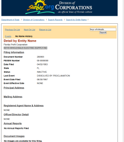 Keys Wholesale Electric Supply Inc corp info.png