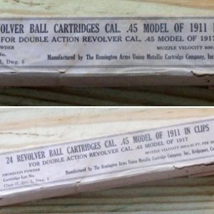 A sealed box of Remington U.M.C. .45 acp ammunition for model of 1917 revolvers