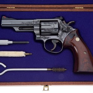 Model 19-3, K940639, Class C-engraved, in mahogany presentation case with accessories, October 1971