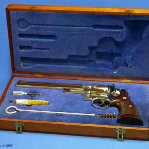 S&W Model 29, Nickle, 8 3/8" barrel, cased; shipped 12-6-63 to Bob Smith Sporting Goods., Boston, MA.