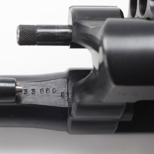 Serial number showing small  "S" under barrel
Photo by Terry Popkin. Serial 833889.