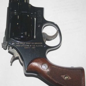 Pre model 27 S&W given by officers to then Kansas City. Mo. Chief of Police B. C. Brannon March 1951. The gun is in possession of KCPD.