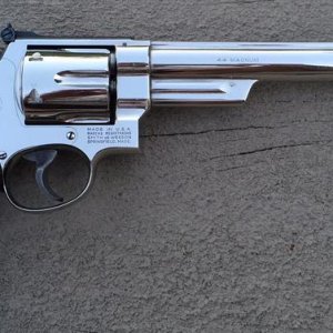 Model 29-2 with an 8 3/8 inch barrel and factory nickel finish.