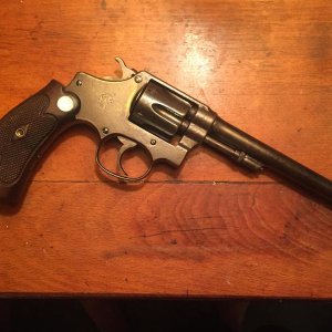 1914 32 Hand Ejector With 1930's Bekeart Style Extended Grips - The Grips Are Worth More Than The Gun