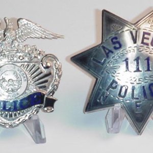 Las Vegas police hat and breast badge.