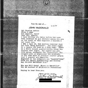 John McDonald's 1977 letter to Charlie Askins requesting information on Bill Kiem.