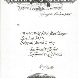 King modified "fixed sight target" Model of 1905 letter, written out by Mrs. Jinks, and signed by Mr. Jinks.