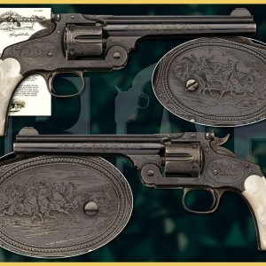 Young panel scene engraved New Mod. #3, international exhibition, then sold to target champion Oscar Olson - my favorite engraved gun.