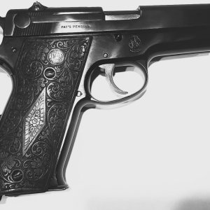 Blue engraved B&W