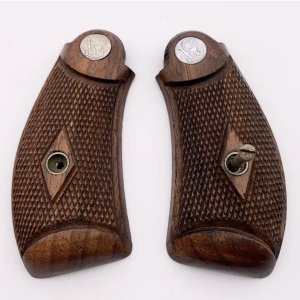Prewar S&W Round Butt K Frame Diamond Checkered Walnut Service Style Grips Numbered 58706