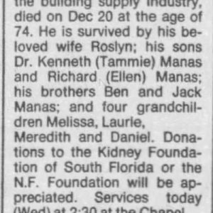 Nathan Manas obit