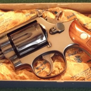 Model 19-2, 2 1/2 inch barrel, serial K7567xx that shipped from the factory in February of 1968.  Wears matching numbered grips and is in the factory 
