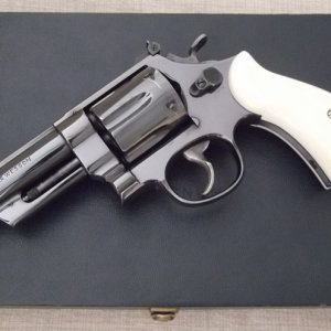 Pre-model 29, five screw, four inch barrel, serial S16689x that shipped from the factory on November 6, 1956, wearing Don Collins elephant ivory grips