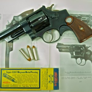 Reg. 357 Mag., Reg No. 2528 w/ a box of Westerm.357 ammo with Metal Piercing Bullets - showing back side of box.
