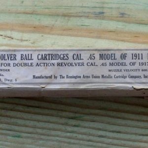 An un-opened box of 24 cartridges in .45 acp made by Remington U.M.C. for the model of 1917 revolvers.