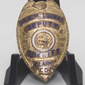 Badge of Dr. A.M. Lovaas according to his son was member of an Aero squad for Clark County Nevada in 1950's- 1960's.