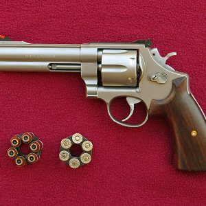 I consider this the ultimate .45 ACP revolver for target or defense use.  It's a 625-2 Model of 1988 with a 5-inch barrel, equipped with a red ramp fr