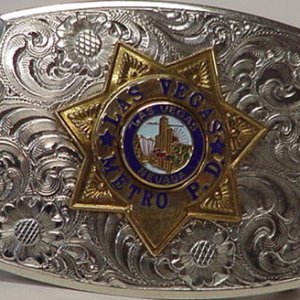German Silver belt buckle engraved on rear "SHERIFF JOHN MORAN JANUARY 3, 1983"